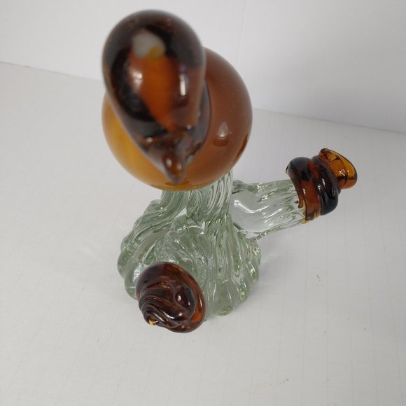 Murano Large Glass Art Brown/Tan Bird with Brown/White Tails - Picture 12 of 16